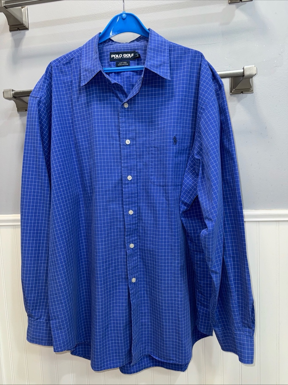 Polo Golf Men's Blue Windowpane Dress Shirt